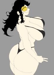 big_ass big_breasts bikini black_hair fax_random mant_mazano michilma withe_body yellow_glasses