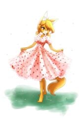 anthro bright_(namrii_) dress ear_tuft fox fox_girl namrii_ oc old_bright_(namrii_) orange_fur pink_dress red_eyes tagme