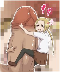 anger_vein blonde_hair blush brown_eyes censored clothing g.m._(misasagimisasagi) hagimura_suzu high_resolution koonago loafers minigirl mosaic_censoring pantyhose penis seitokai_yakuindomo shoes skirt tied_hair twintails veins veiny_penis what