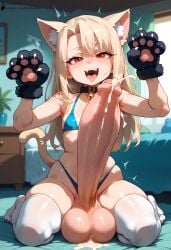 1futa ai_generated bikini blush cat_ears cat_tail catgirl collar cum cumdrip erection fate_(series) flat_chest foreskin futanari gigantic_penis huge_balls huge_cock illyasviel_von_einzbern looking_at_viewer paw_gloves paw_pose penis_out self_upload starskyai steam steaming_body sweat thick_thighs thighhighs