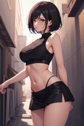 ai_generated black_hair microskirt prostitute prostitution revealing_clothes sex_for_money standing thong waiting waiting_for_sex whore