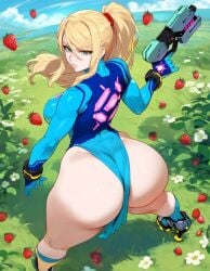 ai_generated big_ass big_breasts bimbo blonde_hair green_eyes heels leotard looking_at_viewer lucyla metroid nintendo samus_aran