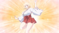 1girls alisa_(katainaka_ni_totsui_de_kita_russia_musume_to_h_shimakuru_ohanashi) blonde_hair blonde_hair_female breasts female female_only gigantic_breasts huge_breasts katainaka_ni_totsui_de_kita_russia_musume_to_h_shimakuru_ohanashi miko nipples_visible_through_clothing russian_female russian_girl screencap