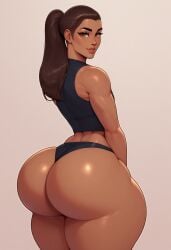 1boy ai_generated ass backsack big_ass bottom_heavy bottom_heavy_femboy bubble_butt femboy femboyarashi girly huge_ass latina long_eyelashes long_hair ponytail pretty_boy shiny_skin thick_thighs thighs