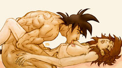 1boy 1girls artist_request bardock belly black_hair breasts canon_couple closed_eyes dragon_ball dragon_ball_super erect_nipple female gine insertion licking licking_breast male muscular muscular_male nipple nude open_mouth saiyan saiyan_tail scars short_hair spiky_hair spread_legs tail tongue