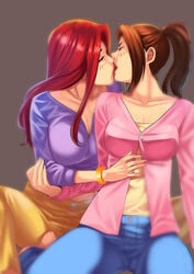 2girls female female_only jean_grey kissing kitty_pryde marvel marvel_comics shadowcat suptomat x-men x-men_evolution yuri