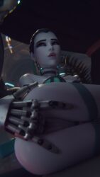 1boy 3d blizzard_entertainment fingering fingering_pussy fraxxlr french_female large_breasts overwatch overwatch_2 purple_skin robot robot_boy shaved_pussy two_fingers two_fingers_in_pussy widowmaker