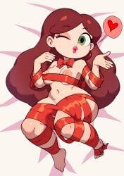 ai_generated angie_diaz brown_hair closed_eye disney_xd green_eyes long_hair losforry_custom mature_female nipples ribbon ribbon_bondage star_vs_the_forces_of_evil twink