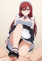 ai_generated crush_cock cumshot erza_scarlet foot_fetish footjob shoejob stepped_on trample