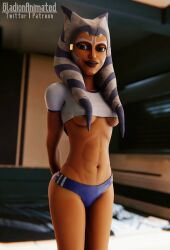 1girls 3d 3d_(artwork) abs ahsoka_tano airress3d_(3d-modeller) alien alien_girl alternate_costume ass athletic_female blender blender_(software) blue_eyes eye_contact fit fit_female gladionanimated hands_behind_back lekku looking_at_viewer montrals nipples nipples_covered orange_body orange_skin panties petite posing small_ass small_breasts smile smiling smiling_at_viewer solo solo_female solo_focus standing star_wars text the_clone_wars:_season_seven tight_clothing togruta underboob underwear