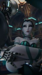 1boy 3d blizzard_entertainment fingering fingering_pussy fraxxlr french_female large_breasts overwatch overwatch_2 purple_skin robot robot_boy shaved_pussy two_fingers two_fingers_in_pussy widowmaker