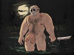 balls bara body_hair boner erection friday_the_13th hockey_mask jason_voorhees machete male male_only mask muscles muscular naughtyspookytoons penis sinfultoonman solo solo_male wet