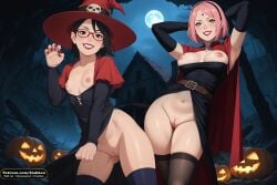 2girls ai_generated boruto:_naruto_next_generations halloween naruto posing sakura_haruno sarada_uchiha siahken tagme