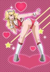 ass bent_over blonde_hair heart honey_(space_dandy) red_eyes shorts space_dandy wink