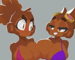 2girls alchemist_monkey anthro beast_handler big_breasts bikini bloons_tower_defense breasts huge_breasts jealous monkey monkey_girl primate smirk smug the_heking