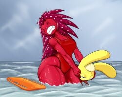 anthro ass big_butt clothing cuddles_(htf) duo female flaky_(htf) gore happy_tree_friends king_of_sorrow_(artist) lagomorph leporid male mammal porcupine rabbit rodent swimwear thick_thighs