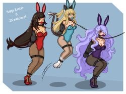 armbinder ball_gag bondage bound bunny_ears bunny_girl cleavage collar easter female female_only femsub fully_clothed gag high_heels leash minimedjed png