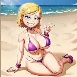 ai_generated all_grown_up angelica_pickles beach bikini blonde_hair breasts choker cleavage female high_heels huge_breasts looking_at_viewer navel platform_heels rugrats short_hair