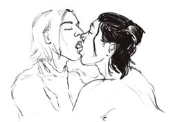 2boys aib alice_in_borderland black_hair black_pants black_shirt black_white blonde_hair brown_eyes chishiya dark_eyes dyed_hair faggot gay gay_domination gay_kiss gay_kissing gay_male long_hair niragi no_clothes piercing piercings tongue tongue_kiss tongue_licking tongue_out tongue_piercing white_hoodie