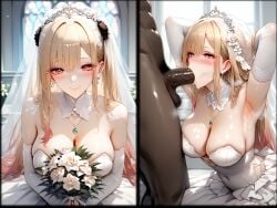 1boy 1girls ai_generated bride cheating dark-skinned_male dark_skin fellatio kiss-shot kitagawa_marin netorare ntr sono_bisque_doll_wa_koi_wo_suru wedding_dress