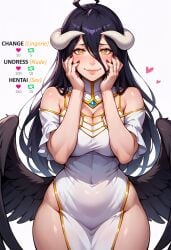 1girls ahoge ai_generated albedo_(overlord) artist_name black_hair black_nails breasts dress female fingernails heart-shaped_pupils high_resolution highres nail_polish overlord_(maruyama) pony_diffusion_xl stable_diffusion thick_thighs waifuscans418 watermark wide_hips yellow_eyes