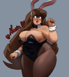 1girl 1girls animal_ears animal_tail areola_slip black_bow black_bowtie black_leotard blush bow bowtie breasts brown_hair brown_pantyhose bunny_girl bunny_tail bunnysuit cleavage clothing coolerinker covered_navel covered_nipples detached_collar drill_hair fake_animal_ears fat female female_only heart huge_breasts inker_comics inkershike large_breasts legwear leotard lips long_hair looking_to_the_side maria_(inkershike) neckwear original_character pantyhose playboy_bunny plump rabbit_ears rabbit_tail solo strapless strapless_leotard tail thick_arms thick_lips thick_thighs thighs very_long_hair wide_hips wrist_cuffs