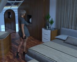 1girl 3d 3d_(artwork) dress female high_heels night night_sky purse short_hair suprserpent walk-in walking