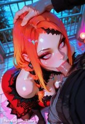 1boy 1girls ai_generated ass ass_grab big_ass big_breasts blowjob blush breast_grab breasts clothes clothing cute cute_face duo exposed_breasts female female_focus large_ass large_breasts light-skinned_female light_skin long_hair looking_at_viewer male nipples open_mouth orange_eyes orange_hair penis penis_in_mouth pink_nipples priscilla_barielle pussy re:zero_kara_hajimeru_isekai_seikatsu sexy sexy_body sexy_female younger_female