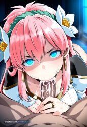 1_girl 1girl 4k 8k absurd_res african_male aged_down ai_assisted ai_generated all_the_way_to_the_base angry annoyed beautiful beautiful_eyes beautiful_face big_ass black_choker blacked blue_eyes brat bratty breath bubble_butt choker cleavage cum_dump cum_dumpster cum_filled cum_in_mouth cum_overflow cum_splatter cum_string curvy dark dark_skin_male deepthroat detailed_background detailed_eyes detailed_face hair_flower hairband long_hair milfeulle_sakuraba pink_hair