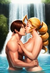 after_sex after_sex_cuddling after_sex_kiss ai_generated bath bathing bathing_in_river bathing_together capcom cuddling cuddling_after_sex cuddling_up_together hug hugging hugging_partner king_of_fighters kiss kissing kyo_kusanagi leaning_on_another leaning_on_partner leaning_on_person lovers lovers_moment post_coital post_coitus post_orgasm post_sex rival_schools romantic romantic_couple romantic_sex smiling smiling_at_partner snk tiffany_lords waterfall