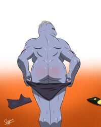 ass color female female_machoke gradient_background machoke pokemon pokemon_(species) pokephilia red_ass scalie slypon solo spanked video_game