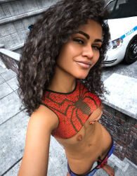 1girls 2022 3d breast_grab breasts brown_hair curly_hair dark-skinned_female dark_hair dark_skin female female_only grabbing_own_breast grin high-angle_view marvel marvel_cinematic_universe michelle_jones nipples panties panties_down pubic_hair pussy selfie_pose shirt_lift small_breasts smile solo solo_female spider-man_(series) standing tagme_(artist) zendaya
