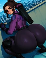 1girls arrow ass ass_focus big_ass big_breasts bubble_ass bubble_butt butt_focus creamyycakes dumptruck_ass fingerless_gloves huge_ass jacket kate_bishop looking_back marvel marvel_cinematic_universe pawg phat_ass ponytail purple_top squatting thick thick_thighs thigh_strap