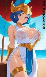 1girl ai_generated athena_piper_(brawl_stars) beach big_breasts brawl_stars nipples piper_(brawl_stars) wet_body wet_clothes