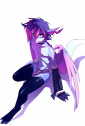 1boy anthro claws codpiece collar furry gloves horn long_ears male male_only nipples peritian sleeves solo stockings tail unknown_species white_background wings