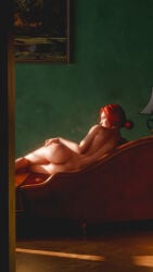 1girls 3d ass back_view bubble_butt cd_projekt_red completely_nude female freckles freckles_on_face light-skinned_female light_skin lying_on_side mascara nude red_hair solo solo_female the_witcher_(series) the_witcher_3:_wild_hunt thiccboysteven triss_merigold