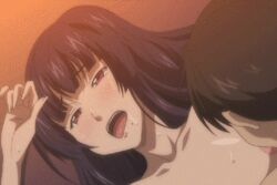 1boy animated black_hair blush breast_grab breast_sucking breasts erect_nipples female large_breasts long_hair male nipples red_eyes saliva soushisouai_note soushisouai_note_the_animation sweat talking tongue_out