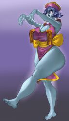 1girls boob_window cleavage darkstalkers feet hsien_ko large_breasts thick_thighs thighs tomo86