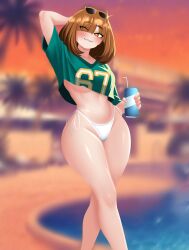 67 bangs_over_one_eye big_breasts blush crop_top gabrielvizari gta_vi_cover_girl komori_kinoko looking_at_viewer midriff my_hero_academia thick_thighs underboob white_bikini_bottom wide_hips
