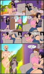 1boy 2girls acting_like_a_dog acting_like_an_animal butt comic dog dog_collar mother_and_daughter nude nude_in_public shadman shock_collar undressing