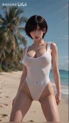 1girl ai_generated beach big_breasts bikini_bottom bikini_top breasts dancing evie_(stellar_blade) leotard realistic short_hair stellar_blade:_blood_rain tagme tomboy video