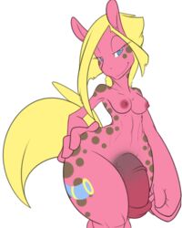 1futa 2013 alpha_channel anthro anthrofied blonde_hair blue_eyes breasts cutie_mark dark_rozga dickgirl equine fur futanari hair half-closed_eyes horse intersex mammal my_little_pony nude original_character penis pink_fur plain_background pony rozga smile solo spots transparent_background