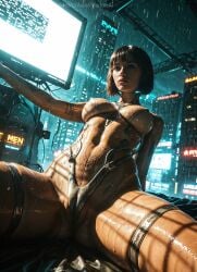 ai_generated aiomnia arms_up bangs big_ass big_boobs big_breasts big_nipples big_thighs biomechanical blue_eyes bob_cut brown_hair celebrity choker cybernetic_arm cybernetic_eye cybernetic_hand cybernetic_leg cybernetic_legs cybernetic_limb cybernetics large_ass large_breasts large_thighs looking_at_viewer metallic_body metallic_skin neon_lights night night_sky rain seductive seductive_body seductive_expression seductive_eyes seductive_female seductive_look seductive_pose shiny shiny_body shiny_breasts shiny_clothes shiny_skin shiny_thighs short_hair spread_legs straps tattoos thick_ass thick_legs toned toned_body toned_stomach underboob wet wet_body wet_clothes wet_clothing wet_hair wet_pussy wet_skin