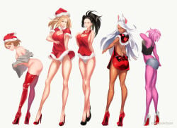 ass boku_no_hero_academia breasts butt camie_utsushimi christmas christmas_outfit crotch crotchless dark-skinned_female dark_skin female female_focus female_only half-dressed half_naked high_heels legs light-skinned_female light_skin mina_ashido miruko momo_yaoyorozu my_hero_academia ochako_uraraka rumi_usagiyama seductive seductive_look seductive_pose sideboob standing tacoyakiban thighs watermark