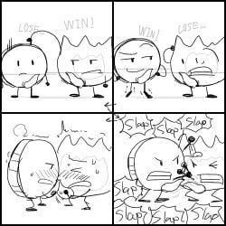 battle_for_dream_island bfdi blush coiny coiny_(bfdi) fight firey_(bfdi) frottage gay masturbation mocking object_shows penis_size_comparison pixiv slap tiptoes yaoi