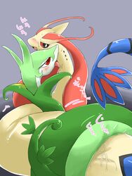 ambiguous_gender blush coiling duo female feral feral_on_feral hyakkankan japanese_text licking milotic nintendo open_mouth pokemon red_eyes red_sclera serperior sex text tongue tongue_out video_games