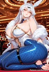 1girl ai_generated big_breasts bunny_girl bunnysuit female hoyoverse huge_breasts mature_female revoaru thick_thighs thighs white_hair yixuan_(zenless_zone_zero) zenless_zone_zero