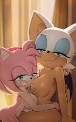 2girls amy_rose big_breasts curtains female furry furry_female hug nude_female rouge_the_bat sega sonic_(series) sonic_team sonic_the_hedgehog_(series)