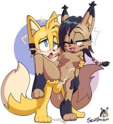 1boy 1girls anthro anthro_female anthro_on_anthro anthro_only anthro_penetrated anthro_penetrating anthro_penetrating_anthro anthrofied areolae black_hair blue_eyes breasts brown_fur duo female female_penetrated fur furry furry_female furry_male green_eyes male male/female male_penetrating male_penetrating_female nicole_the_lynx nipples nude nude_female nude_male sega senshion sex sonic_(series) sonic_the_hedgehog_(archie) sonic_the_hedgehog_(comics) sonic_the_hedgehog_(series) standing standing_on_one_leg standing_sex straight tails_the_fox vagina vaginal vaginal_penetration vaginal_sex white_hair yellow_fur