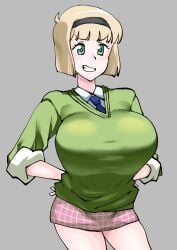 big_breasts hands_on_hips hell_teacher_nube huge_breasts jigoku_sensei_nube miki_hosokawa oppai_loli shortstack smug smug_face smug_grin smug_smile suteakazuzuki